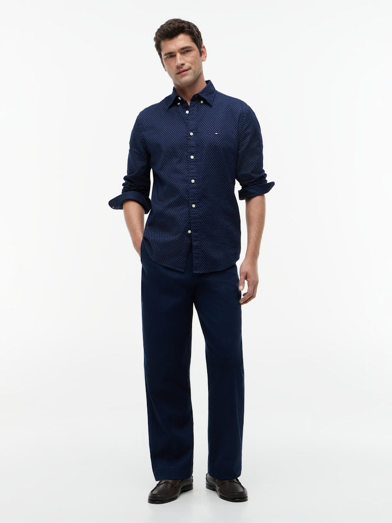 TOMMY HILFIGER FLEX POPLIN MINI PRINT SHIRT - NAVY