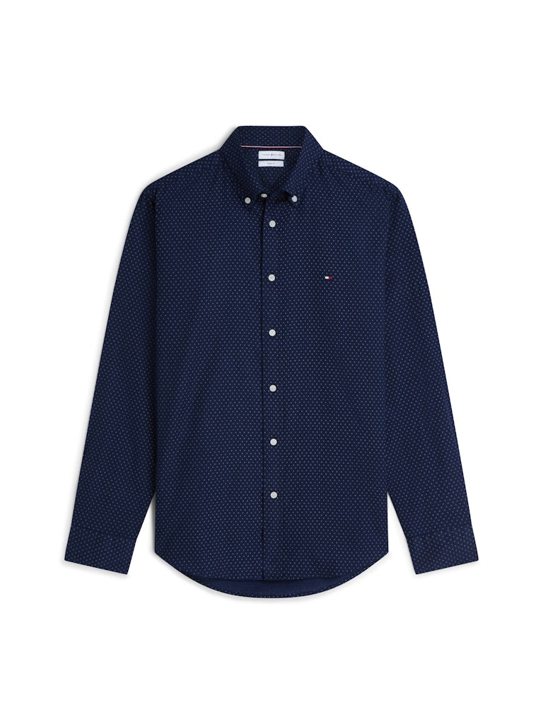 TOMMY HILFIGER FLEX POPLIN MINI PRINT SHIRT - NAVY