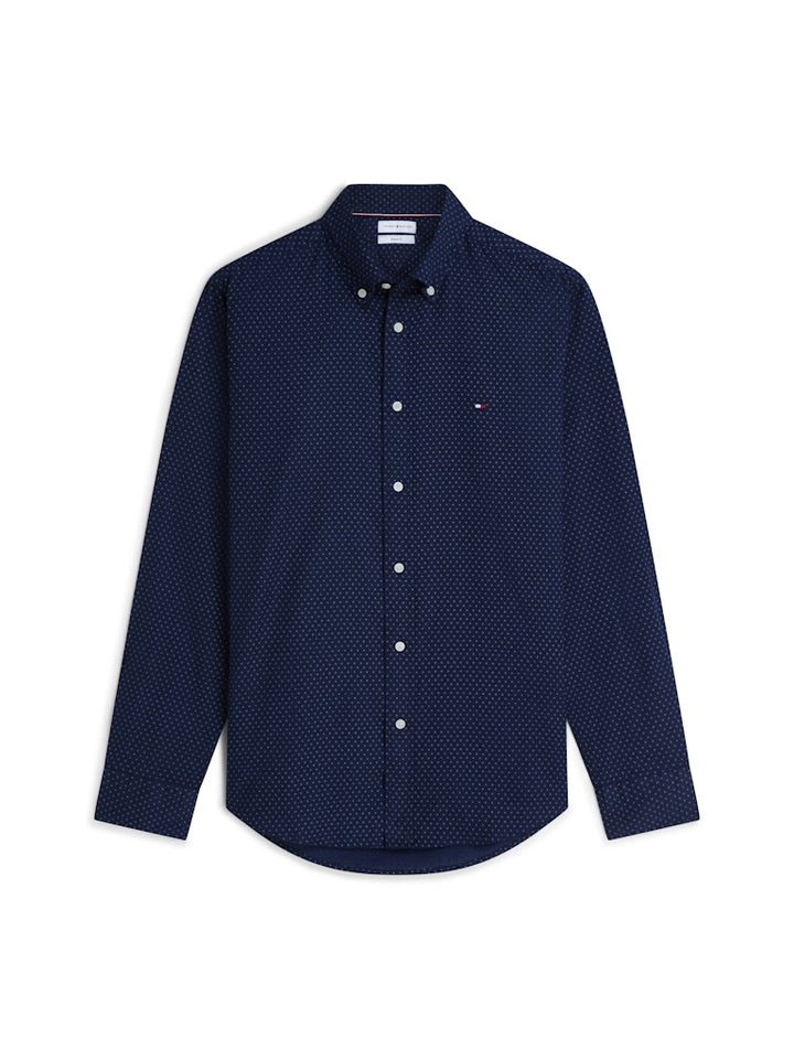 TOMMY HILFIGER FLEX POPLIN MINI PRINT SHIRT - NAVY