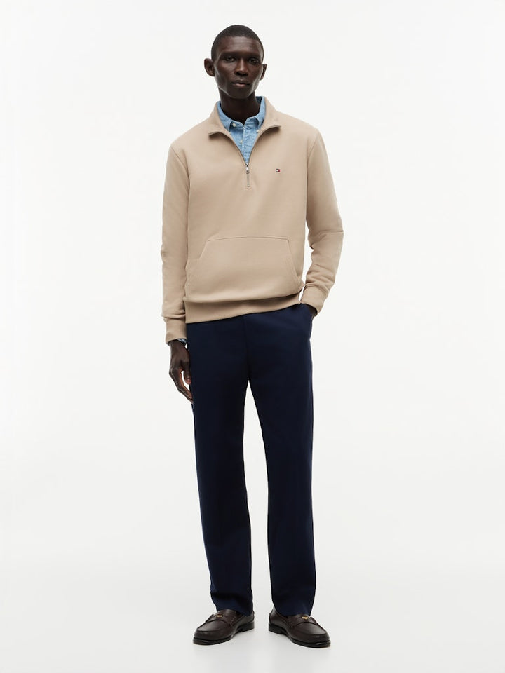 TOMMY HILFIGER ESS TERRY NEW 1/4 ZIP - BEIGE