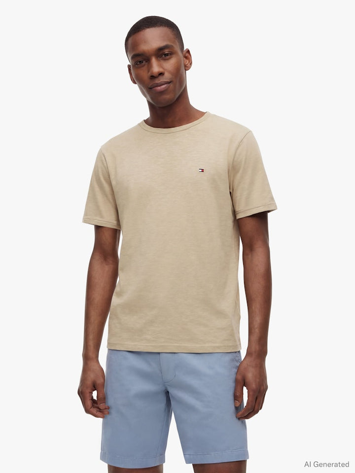 TOMMY HILFIGER SEASONAL ESS SLUB REGULAR TEE - BEIGE