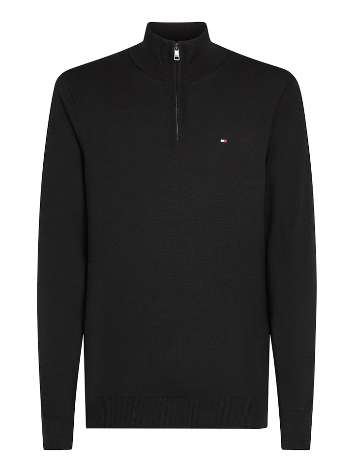 TOMMY HILFIGER ESSENTIAL COTTON ZIP MOCK - BLACK