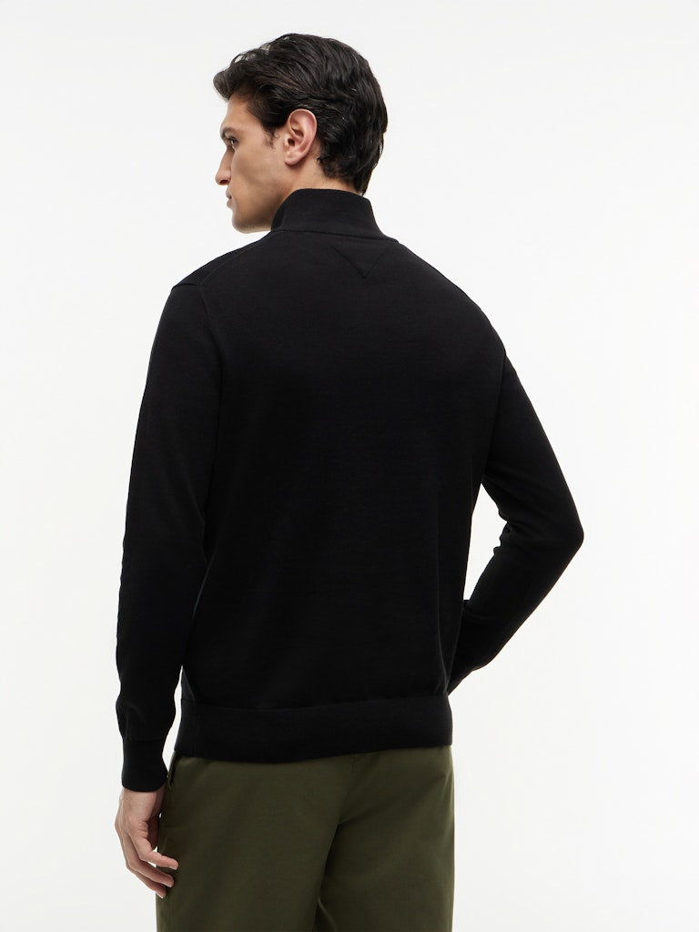 TOMMY HILFIGER ESSENTIAL COTTON ZIP MOCK - BLACK