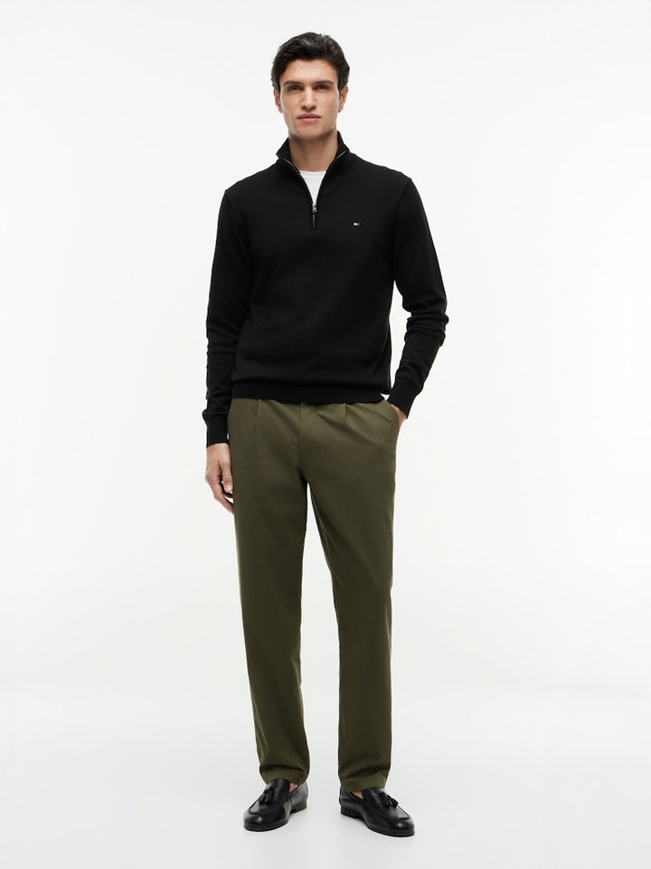 TOMMY HILFIGER ESSENTIAL COTTON ZIP MOCK - BLACK