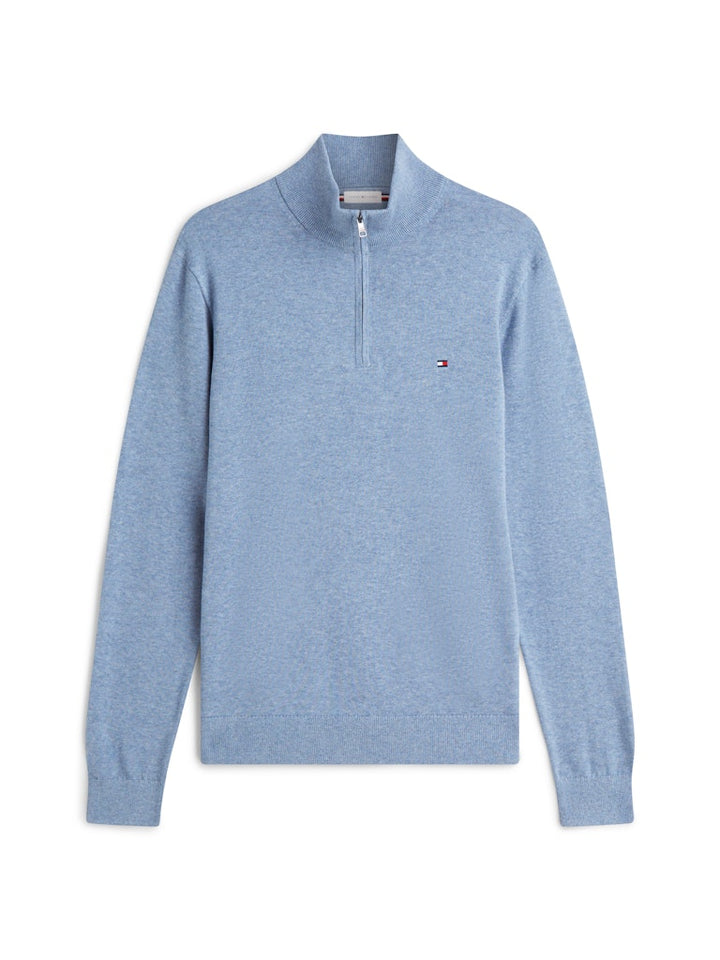TOMMY HILFIGER ESSENTIAL COTTON ZIP MOCK - BRISK BLUE