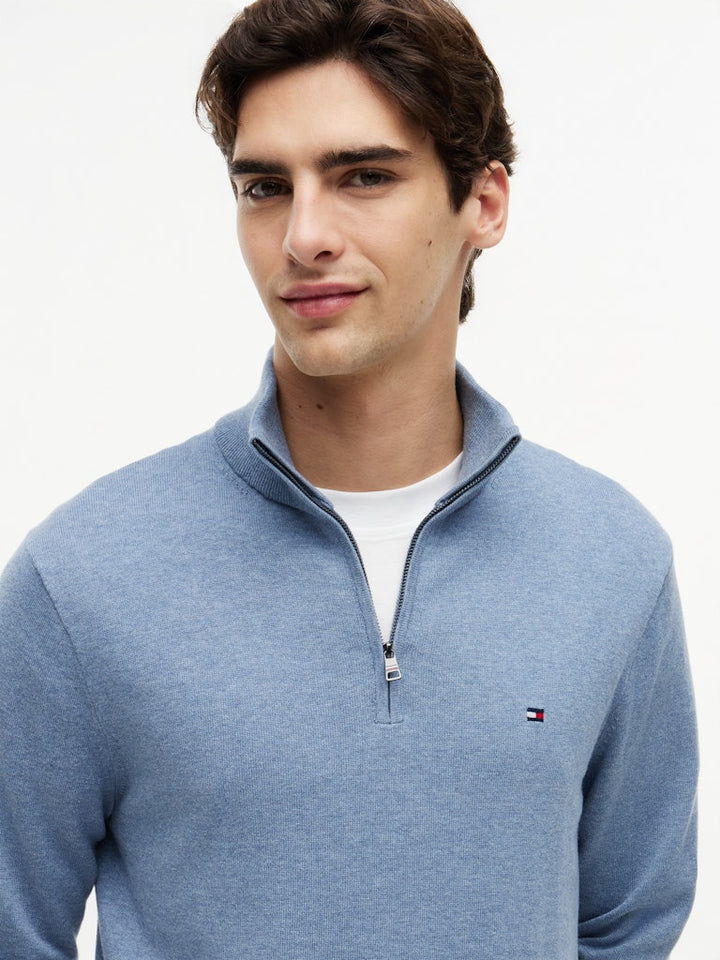 TOMMY HILFIGER ESSENTIAL COTTON ZIP MOCK - BRISK BLUE
