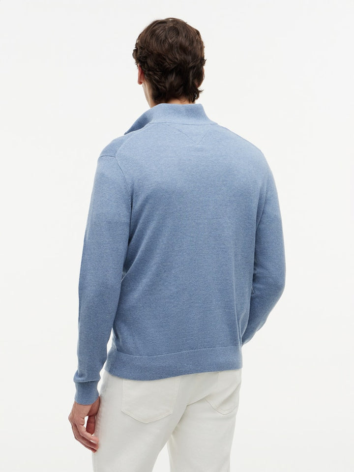 TOMMY HILFIGER ESSENTIAL COTTON ZIP MOCK - BRISK BLUE