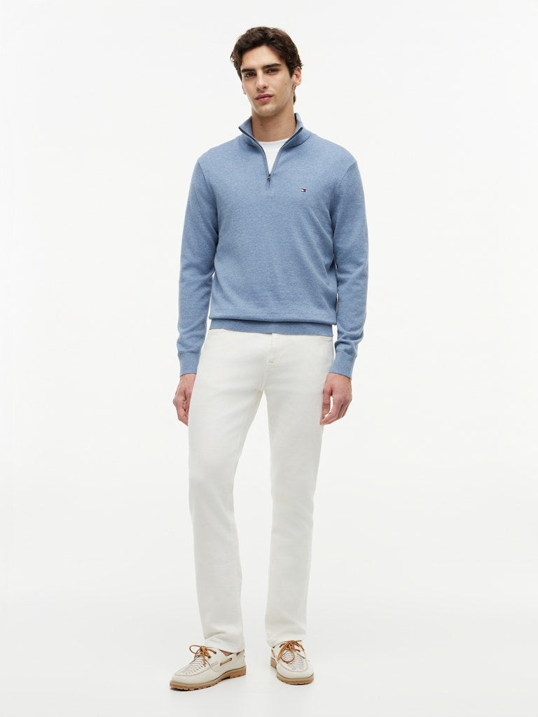 TOMMY HILFIGER ESSENTIAL COTTON ZIP MOCK - BRISK BLUE