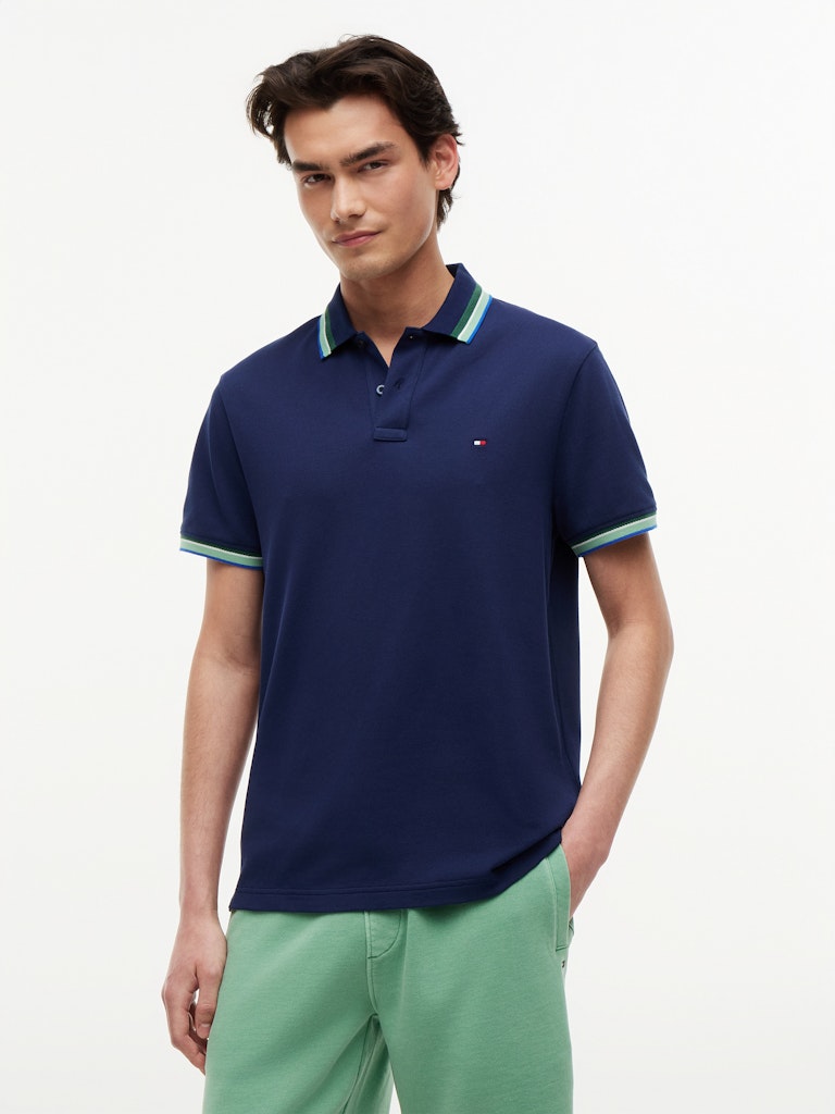 TOMMY HILFIGER CONTRAST COLLAR CUFFS REG POLO - NAVY