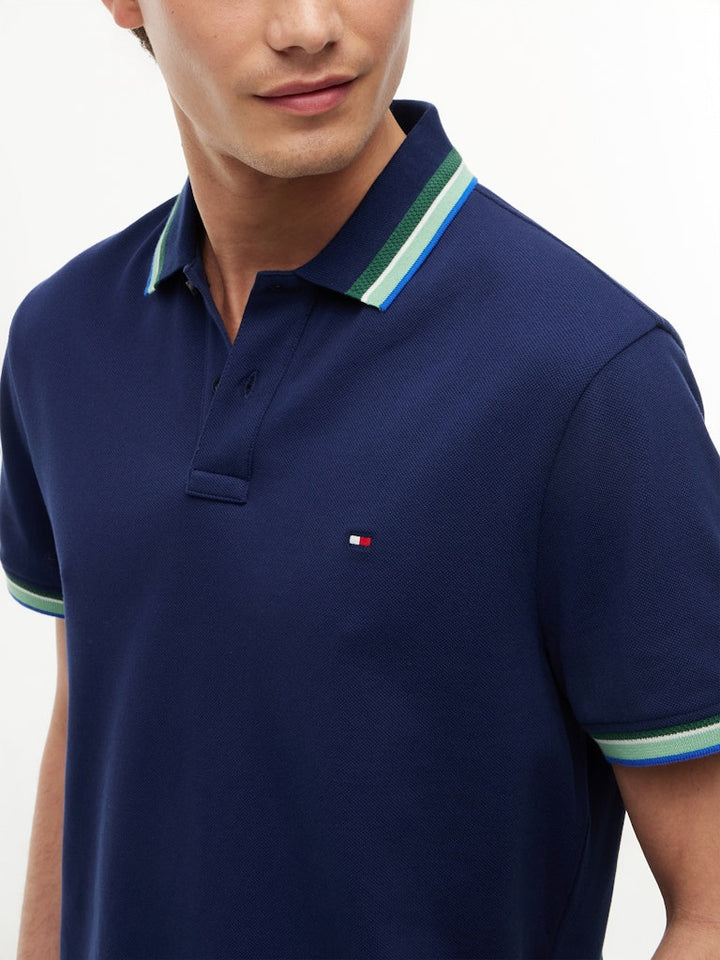 TOMMY HILFIGER CONTRAST COLLAR CUFFS REG POLO - NAVY