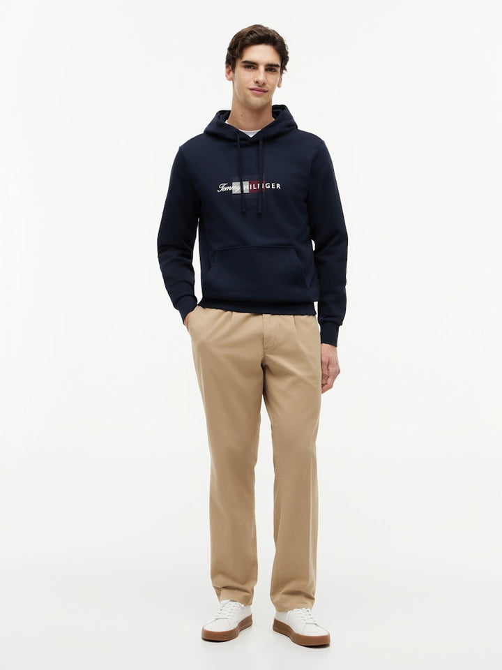 TOMMY HILFIGER SCRIPT FLAG HOODIE - NAVY