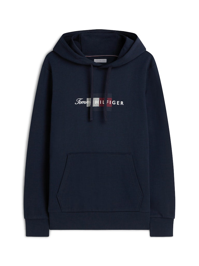 TOMMY HILFIGER SCRIPT FLAG HOODIE - NAVY