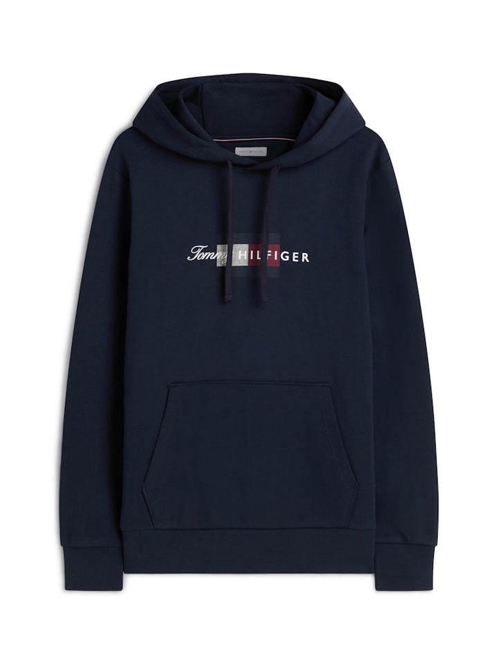 TOMMY HILFIGER SCRIPT FLAG HOODIE - NAVY