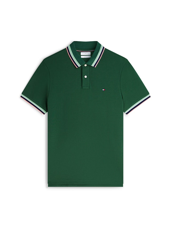 TOMMY HILFIGER CONTRAST COLLAR CUFFS REG POLO - GREEN