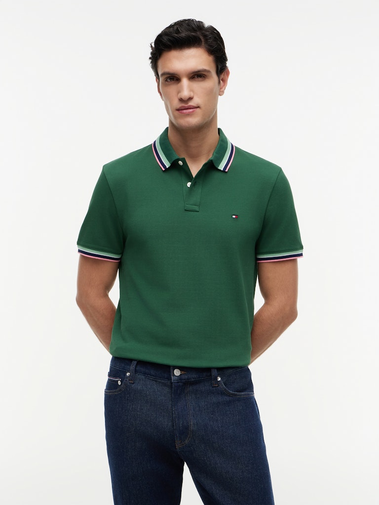 TOMMY HILFIGER CONTRAST COLLAR CUFFS REG POLO - GREEN