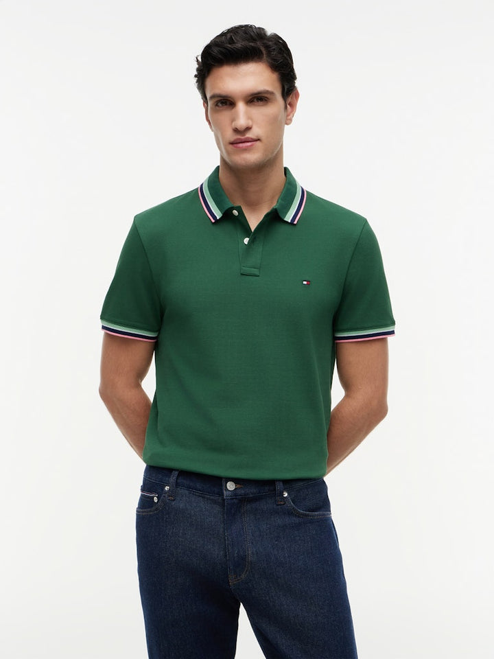 TOMMY HILFIGER CONTRAST COLLAR CUFFS REG POLO - GREEN