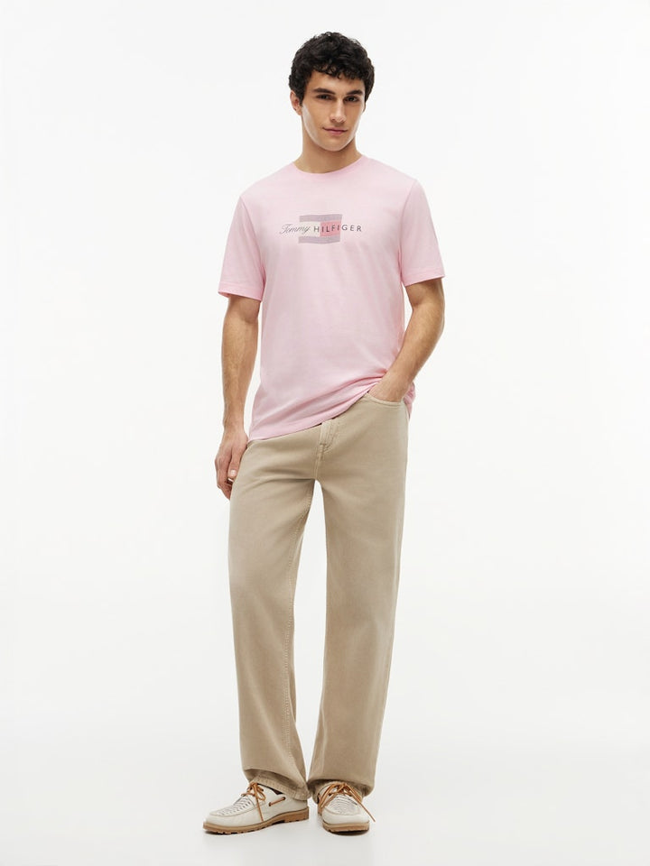 TOMMY HILFIGER SCRIPT FLAG REGULAR TEE - PINK LILY