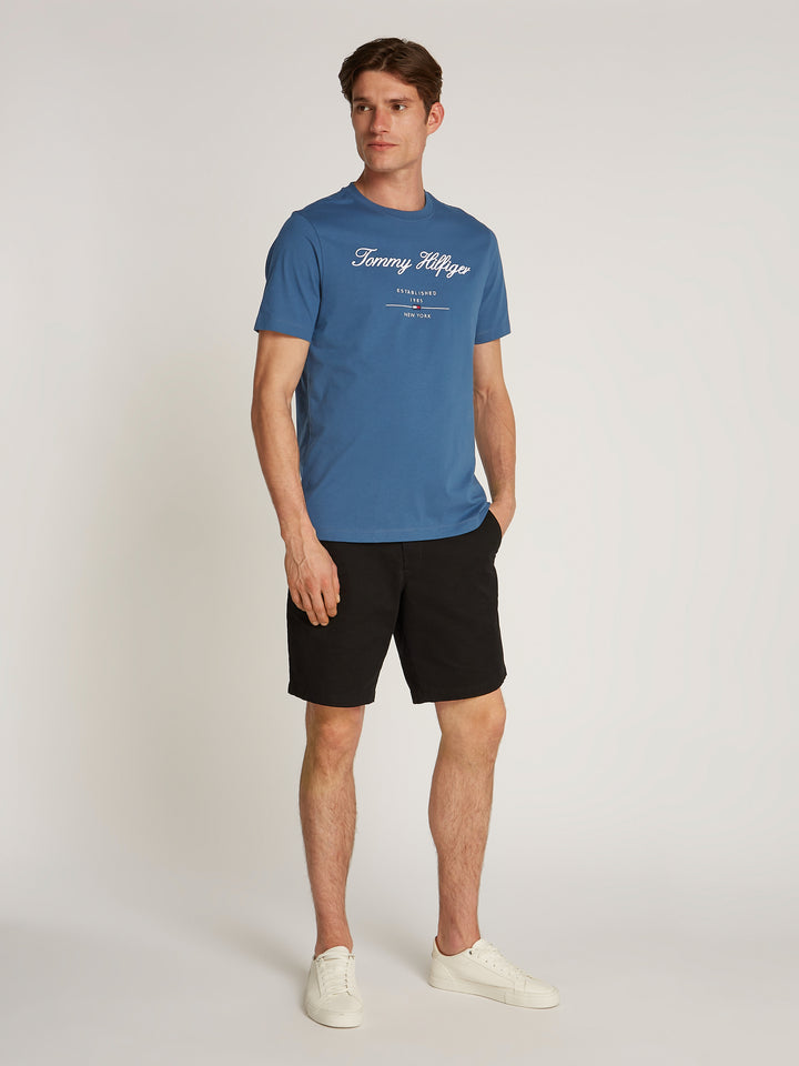 TOMMY HILFIGER SCRIPT LOGO TEE - AEGEAN SEA