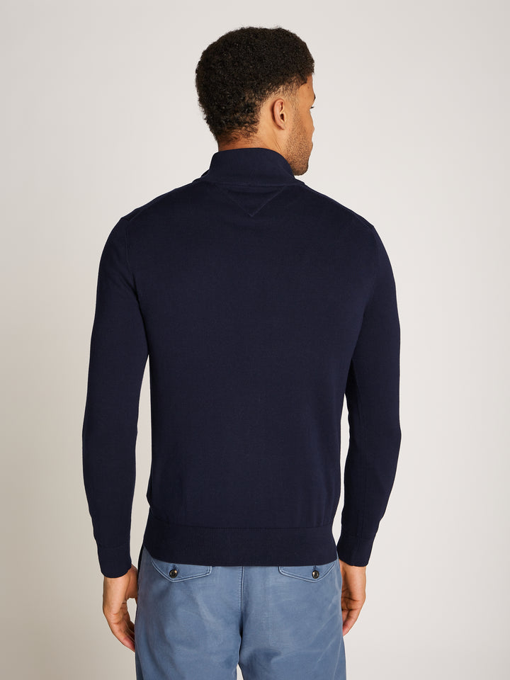 TOMMY HILFIGER ESSENTIAL COTTON ZIP MOCK - NAVY