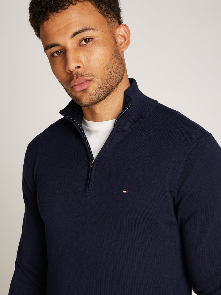 TOMMY HILFIGER ESSENTIAL COTTON ZIP MOCK - NAVY