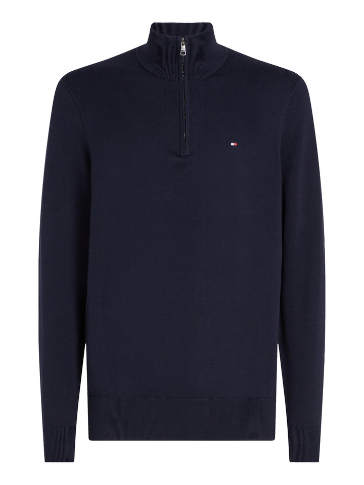 TOMMY HILFIGER ESSENTIAL COTTON ZIP MOCK - NAVY