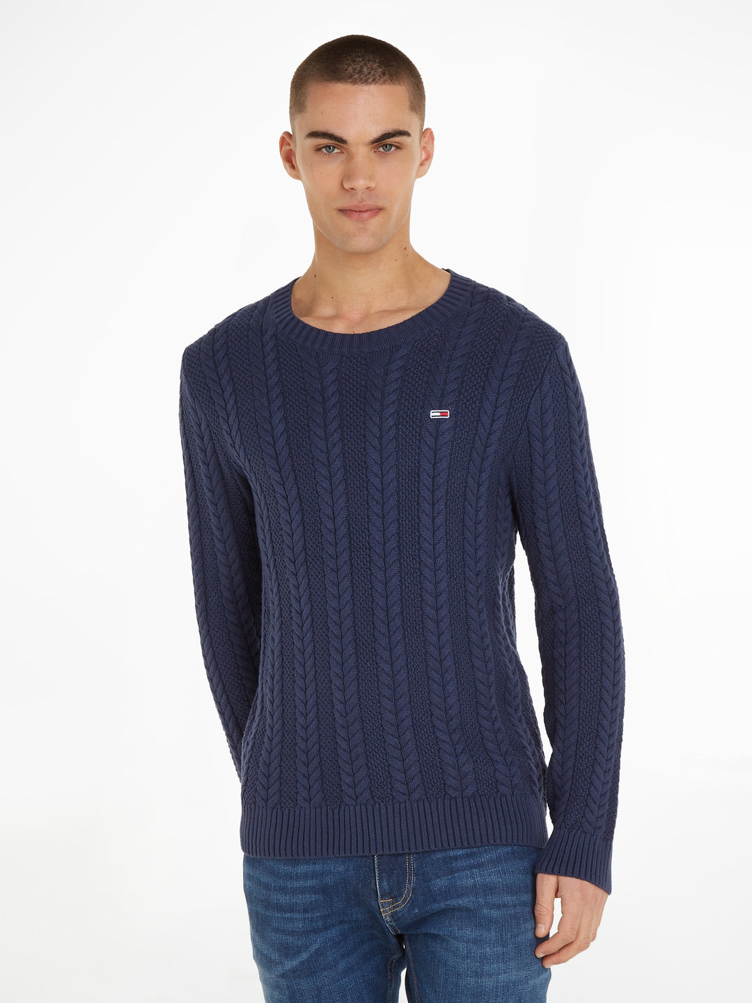 TJM REG CABLE SWEATER - NAVY