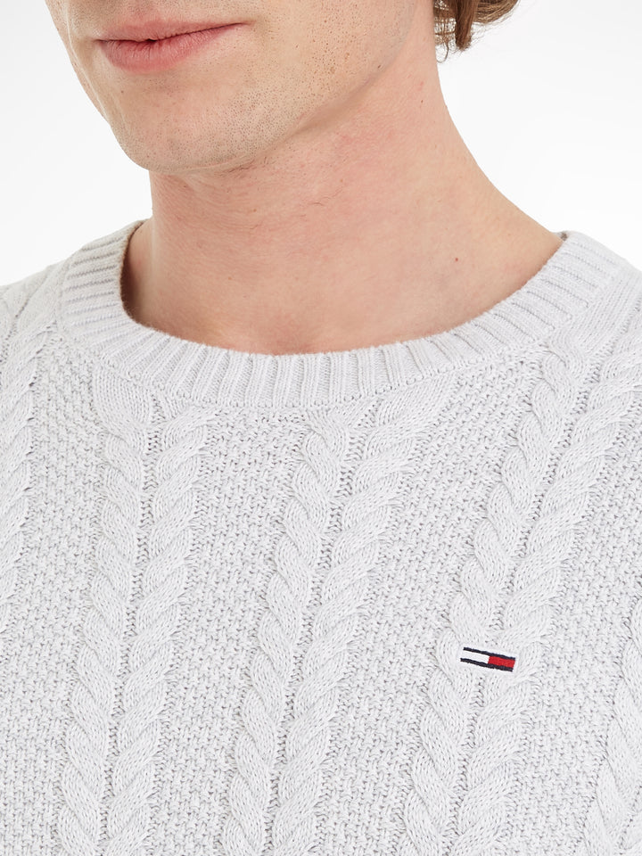 TJM REG CABLE SWEATER - SILVER GREY