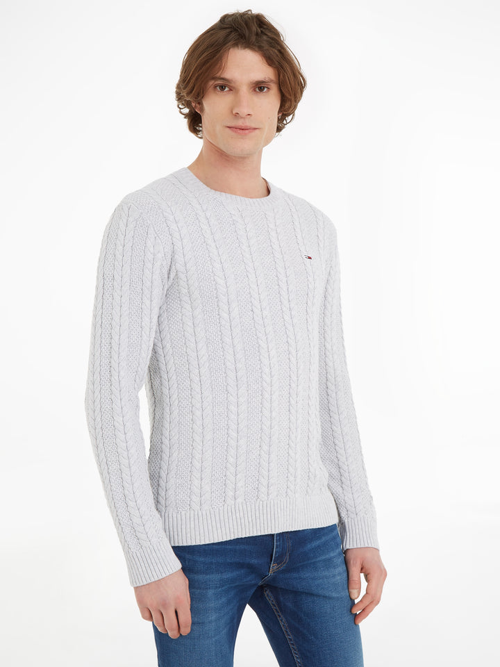 TJM REG CABLE SWEATER - SILVER GREY