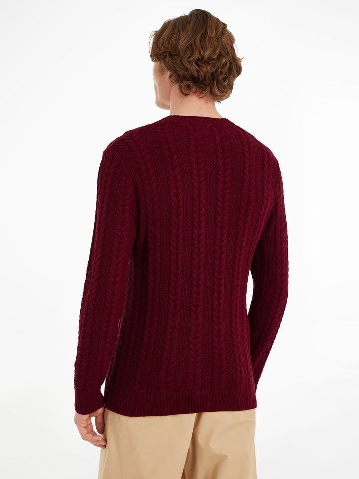 TJM REG CABLE SWEATER - ROUGE