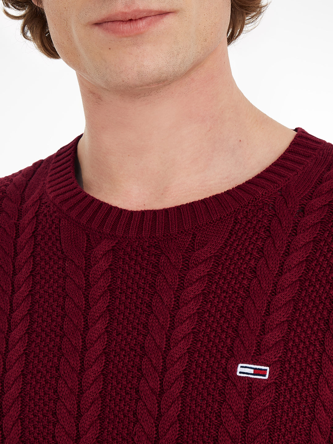 TJM REG CABLE SWEATER - ROUGE