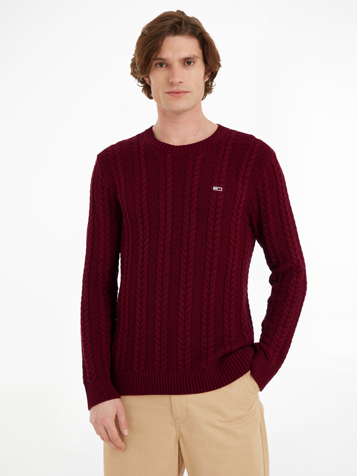 TJM REG CABLE SWEATER - ROUGE