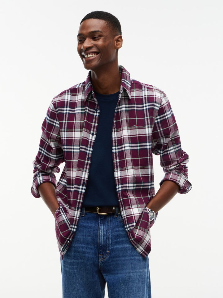 TOMMY JEANS REG FLANNEL CHECK SHIRT - BERRY