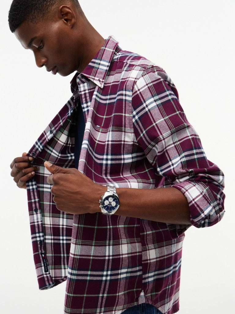 TOMMY JEANS REG FLANNEL CHECK SHIRT - BERRY