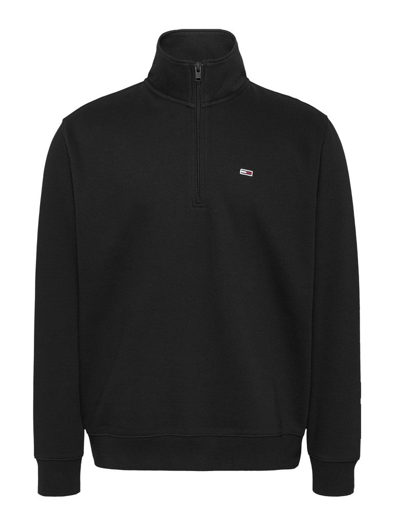 TOMMY JEANS REG FLEECE QZ MOCK NECK - BLACK