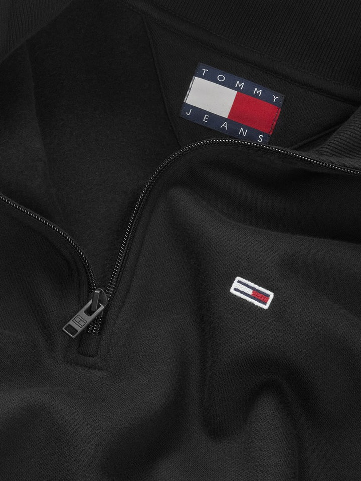 TOMMY JEANS REG FLEECE QZ MOCK NECK - BLACK