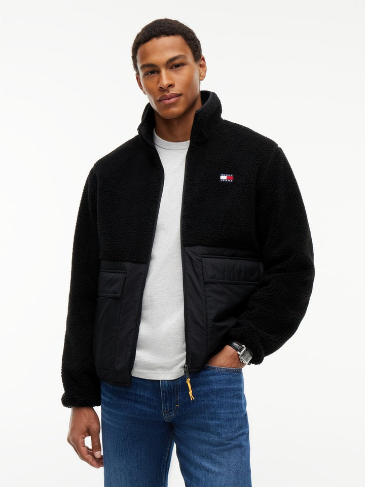 TOMMY JEANS ESSENTIAL MIX TEDDY JACKET - BLACK