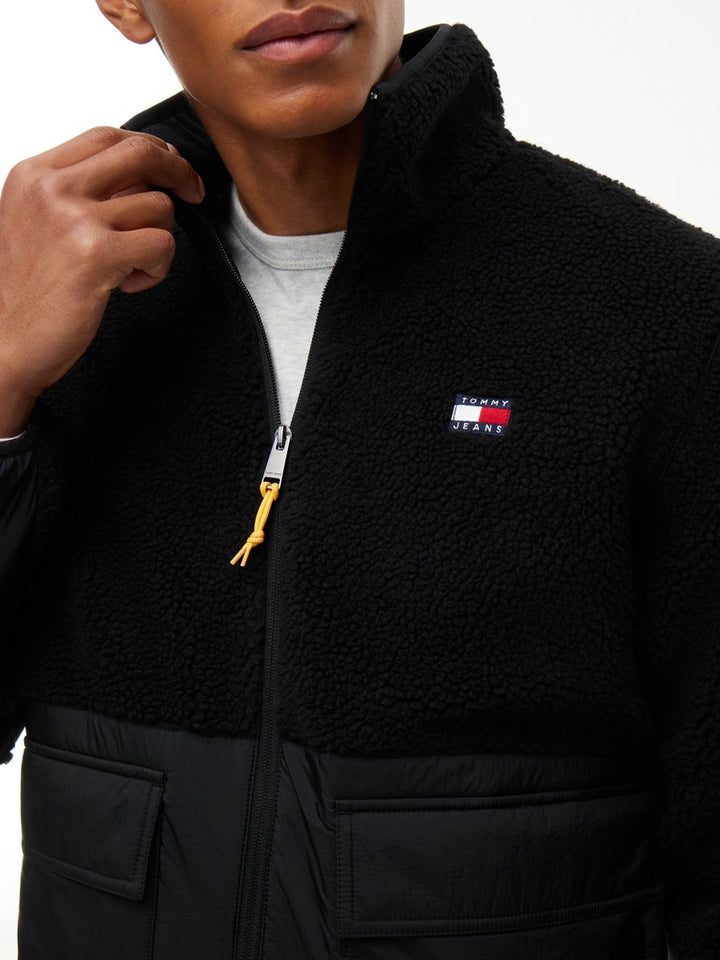 TOMMY JEANS ESSENTIAL MIX TEDDY JACKET - BLACK
