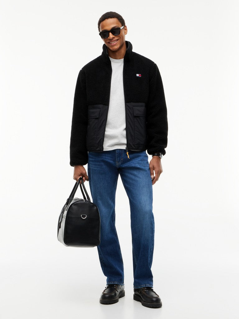 TOMMY JEANS ESSENTIAL MIX TEDDY JACKET - BLACK