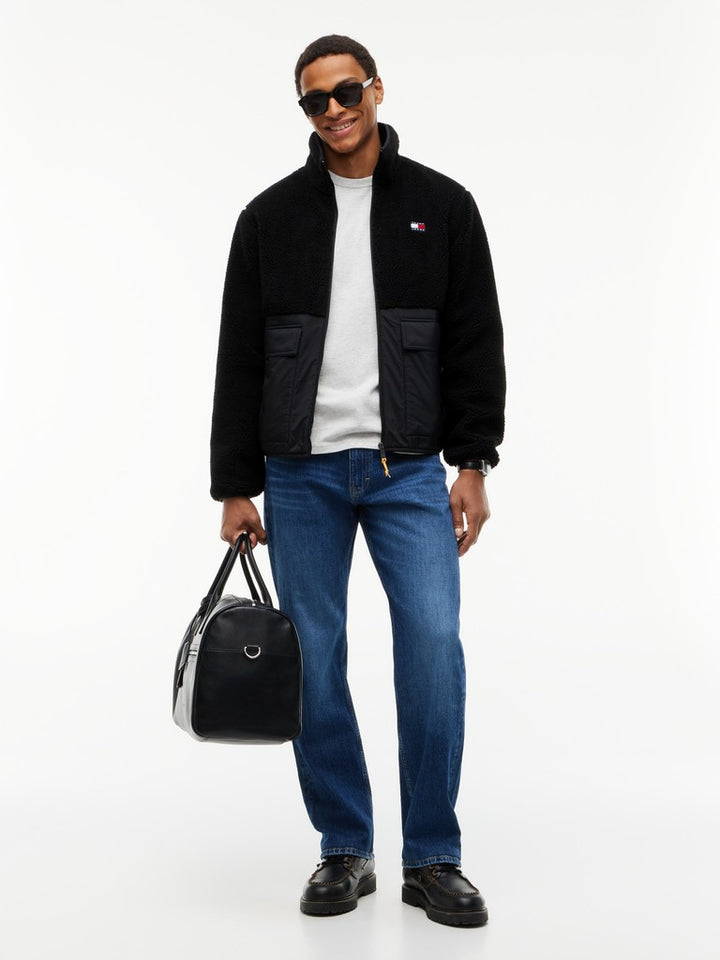 TOMMY JEANS ESSENTIAL MIX TEDDY JACKET - BLACK