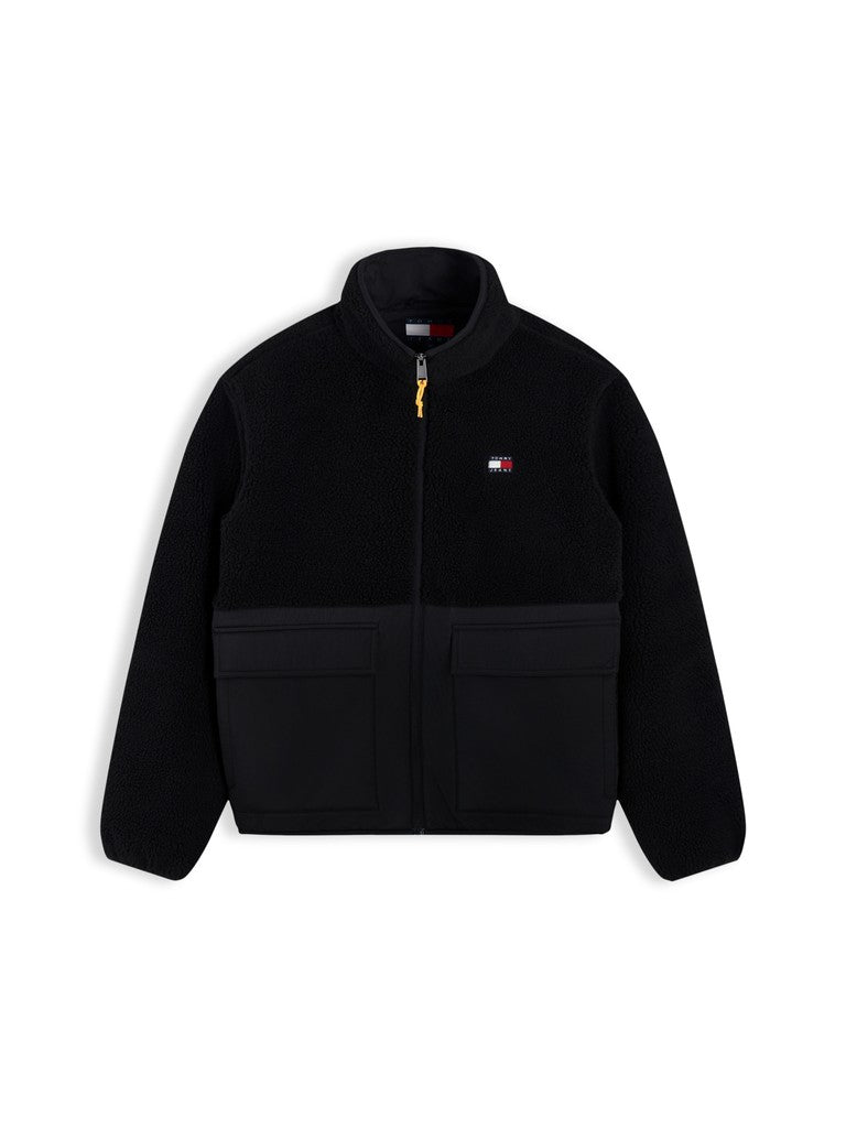 TOMMY JEANS ESSENTIAL MIX TEDDY JACKET - BLACK