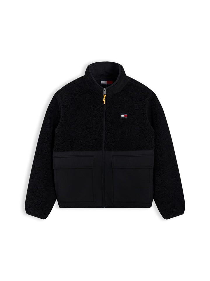 TOMMY JEANS ESSENTIAL MIX TEDDY JACKET - BLACK