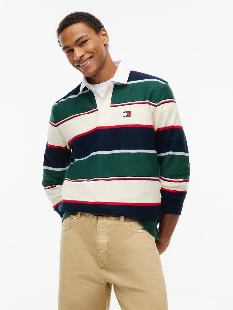 TOMMY JEANS RLX VARSITY STRIPE RUGBY - GREEN
