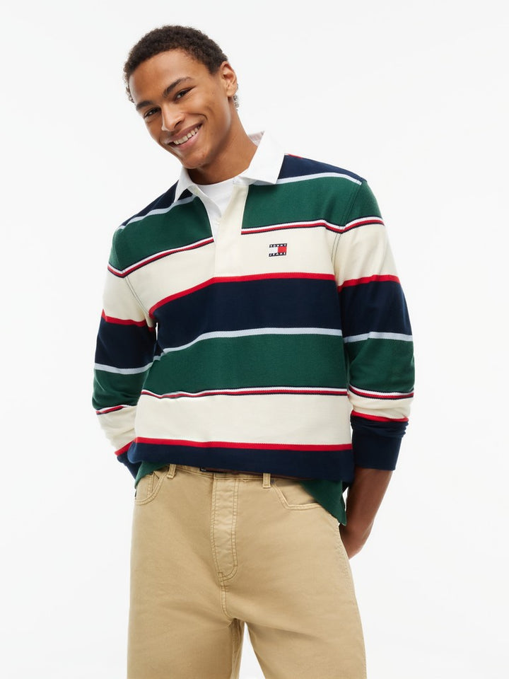 TOMMY JEANS RLX VARSITY STRIPE RUGBY - GREEN
