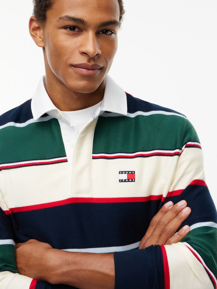 TOMMY JEANS RLX VARSITY STRIPE RUGBY - GREEN