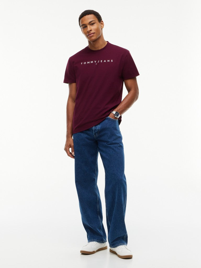 TOMMY JEANS REG LINEAR LOGO TEE - BERRY