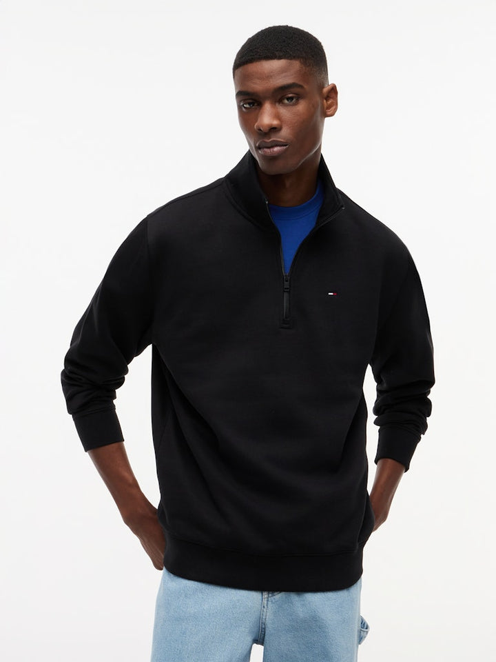 TOMMY JEANS REG FLEECE 1/4 ZIP - BLACK