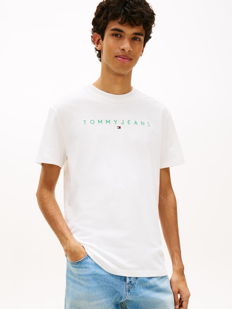 TOMMY JEANS REG LINEAR LOGO TEE - ECRU/GREEN