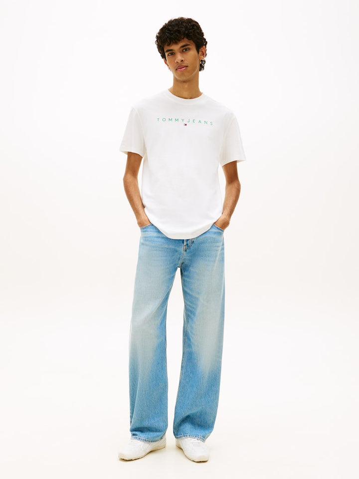 TOMMY JEANS REG LINEAR LOGO TEE - ECRU/GREEN
