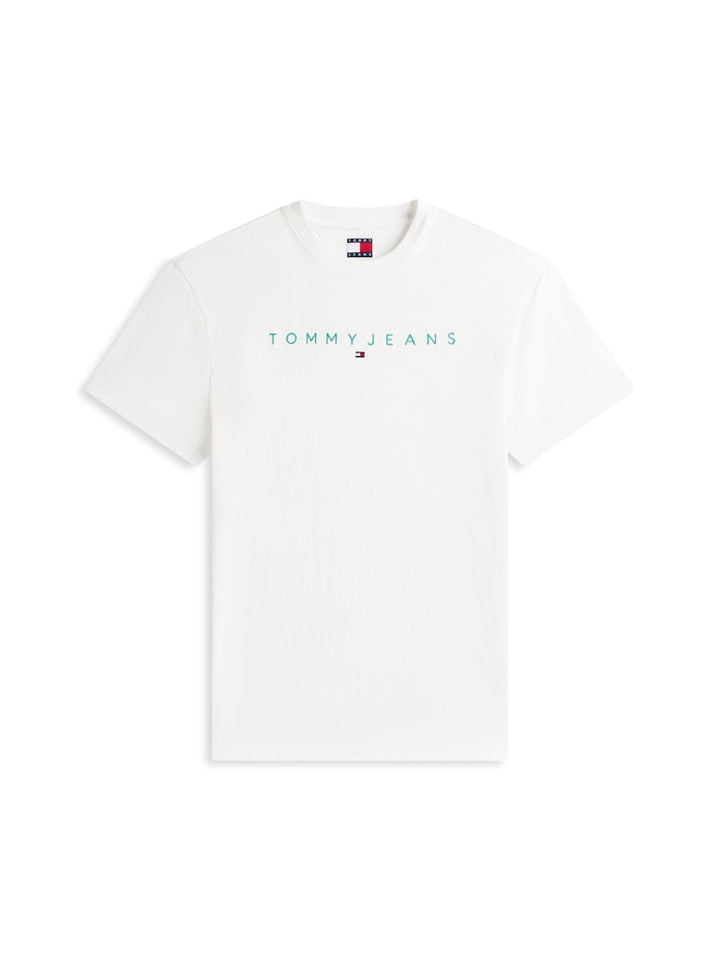 TOMMY JEANS REG LINEAR LOGO TEE - ECRU/GREEN