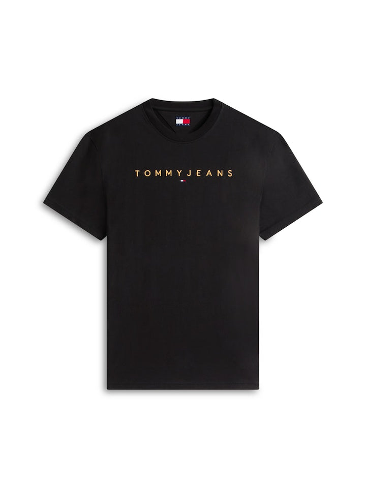TOMMY JEANS REG LINEAR LOGO TEE - BLACK/SUN KISS